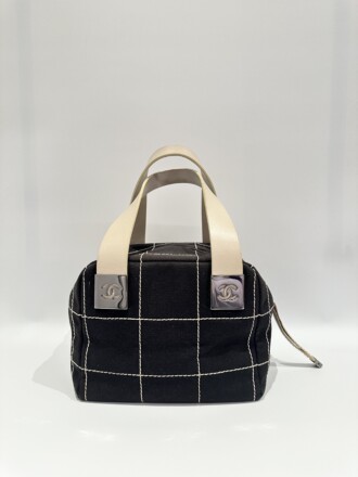 Chanel Black Chocolate Bar Canvas Square Stitched CC Handbag