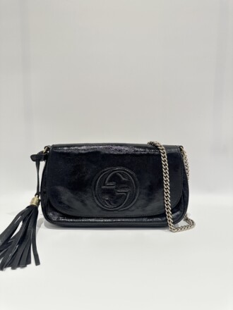 Gucci Black Soho Long Flap Patent Leather Crossbody Bag