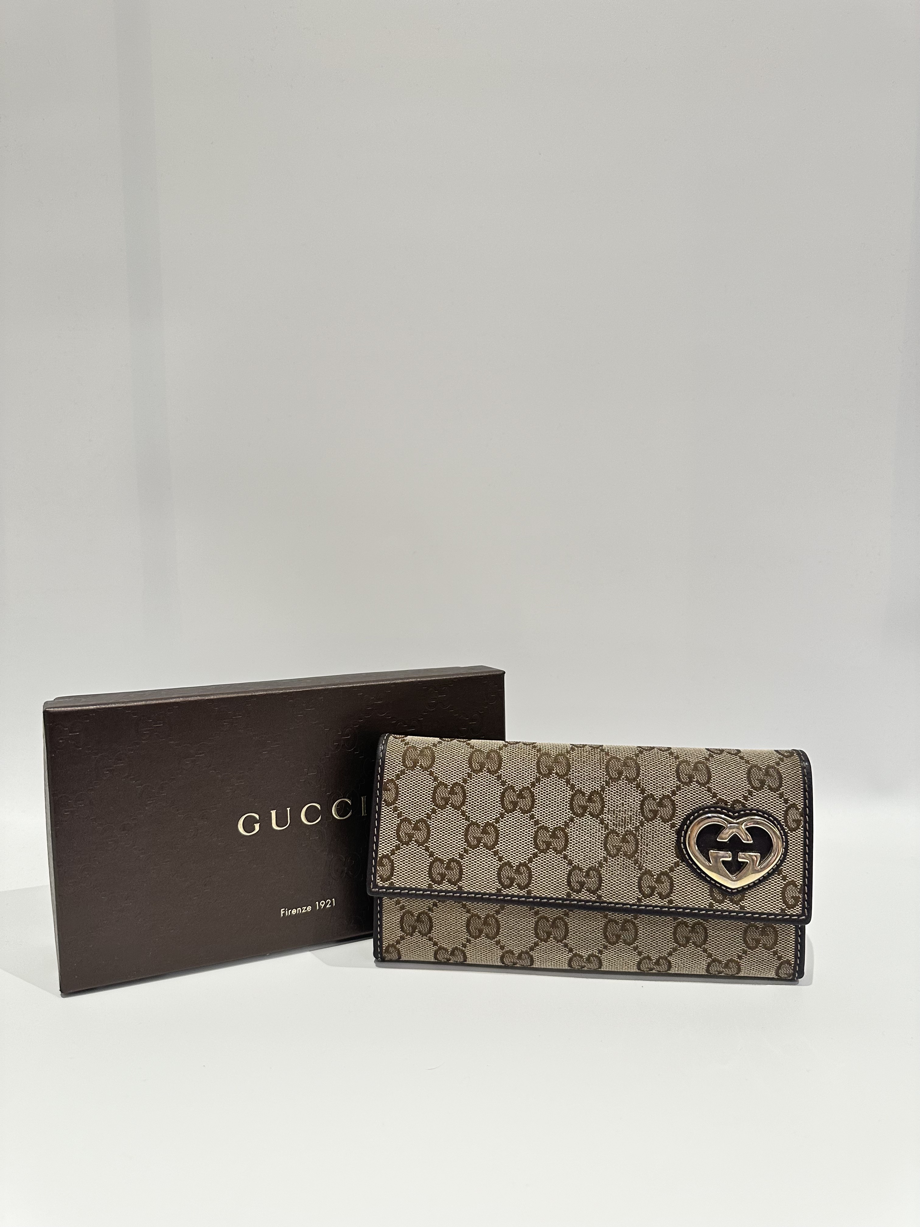 Gucci Brown GG Canvas Heart Logo Long Wallet
