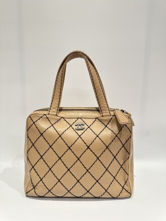 Chanel Vintage CC Wild Stitch Beige Leather Handbag