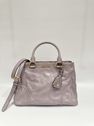 Miu Miu Light Grey Shine Leather Handbag