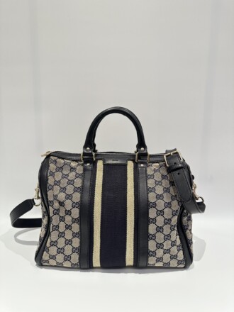 Gucci Blue Black Boston GG Canvas Handbag