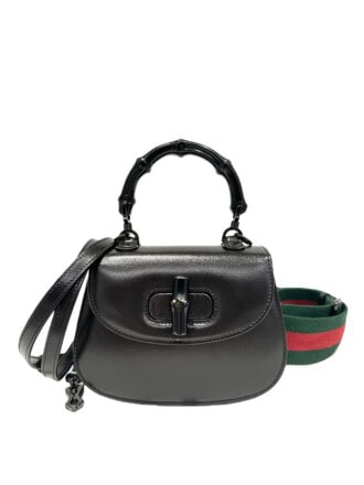 Gucci Black Bamboo Top Hanbdle Mini Leather Handbag
