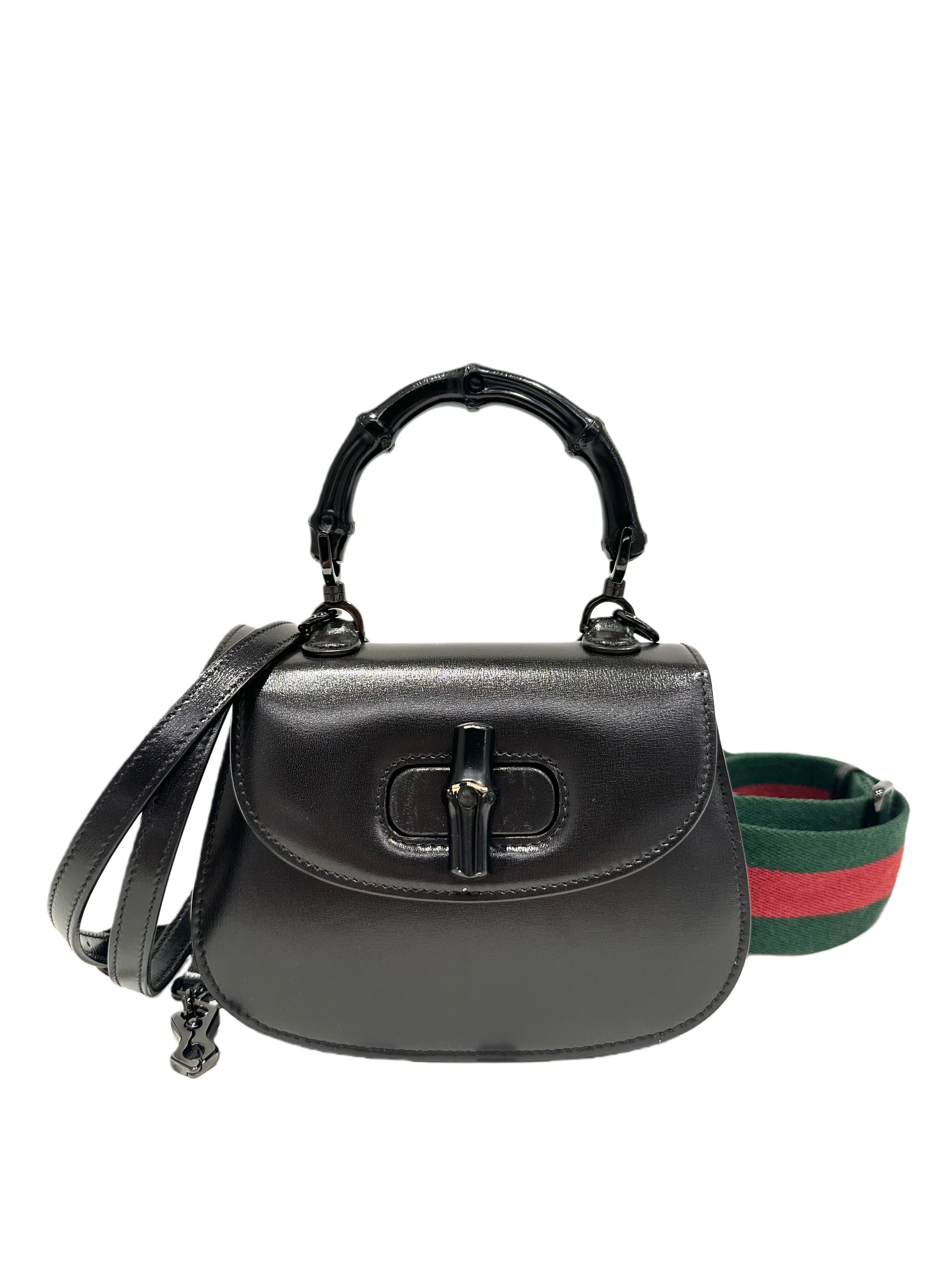 Gucci Black Bamboo Top Hanbdle Mini Leather Handbag