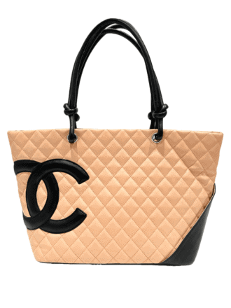 Chanel Beige Black Cambon Leather Tote Bag