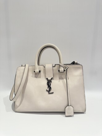 Saint Laurent White Monogram Cabas Leather Handbag