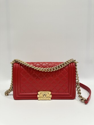 Chanel Red Boy Medium Size Leather Handbag