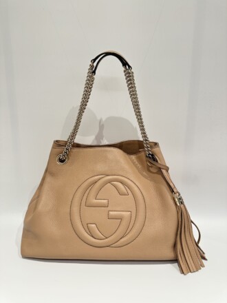 Gucci Beige Soho Double Chain Tote Leather Bag
