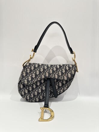 Dior Blue Saddle Cloth Handbag Medium Size