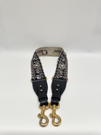 Dior Blue Navy Oblique Embroidery Bag Strap