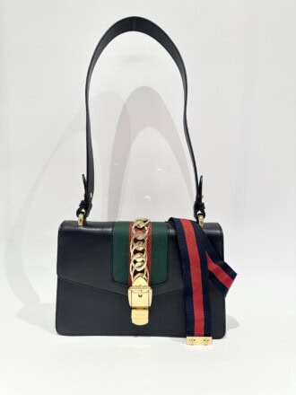 Gucci Black Sylvie Medium Size Leather Shoulder Bag