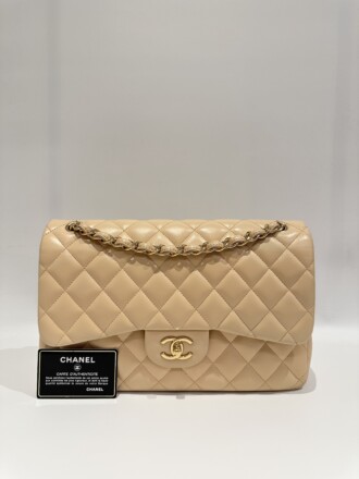 Chanel Beige Timeless Classic Flap Jumbo Leather Handbag