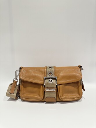 Prada Brown Side Logo Leather Shoulder Bag