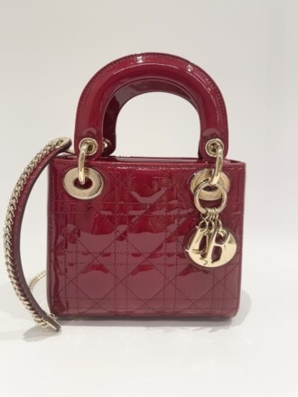 Dior Cherry Red Lady Dior Mini Patent Leather Crossbody Bag