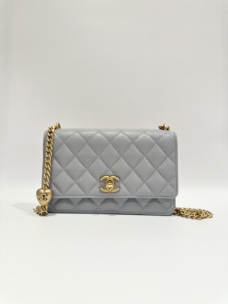 Chanel 24P love golden ball light grey wallet on chain