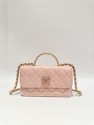 Chanel 24C Top Rhinestone Handle Pink Chain Wallet