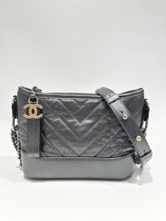 Chanel Metalic Grey Gabrielle Hobo Small Leather Bag
