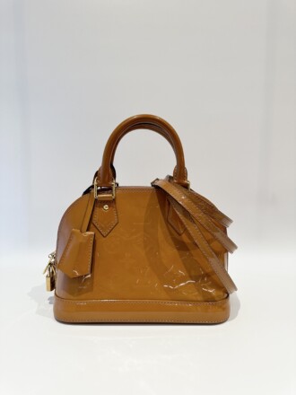 Louis vuitton brown alma bb patent leather bag