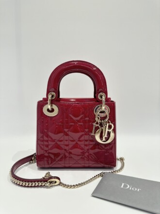 Dior Red Lady Dior Mini Patent Leather Crossbody Bag