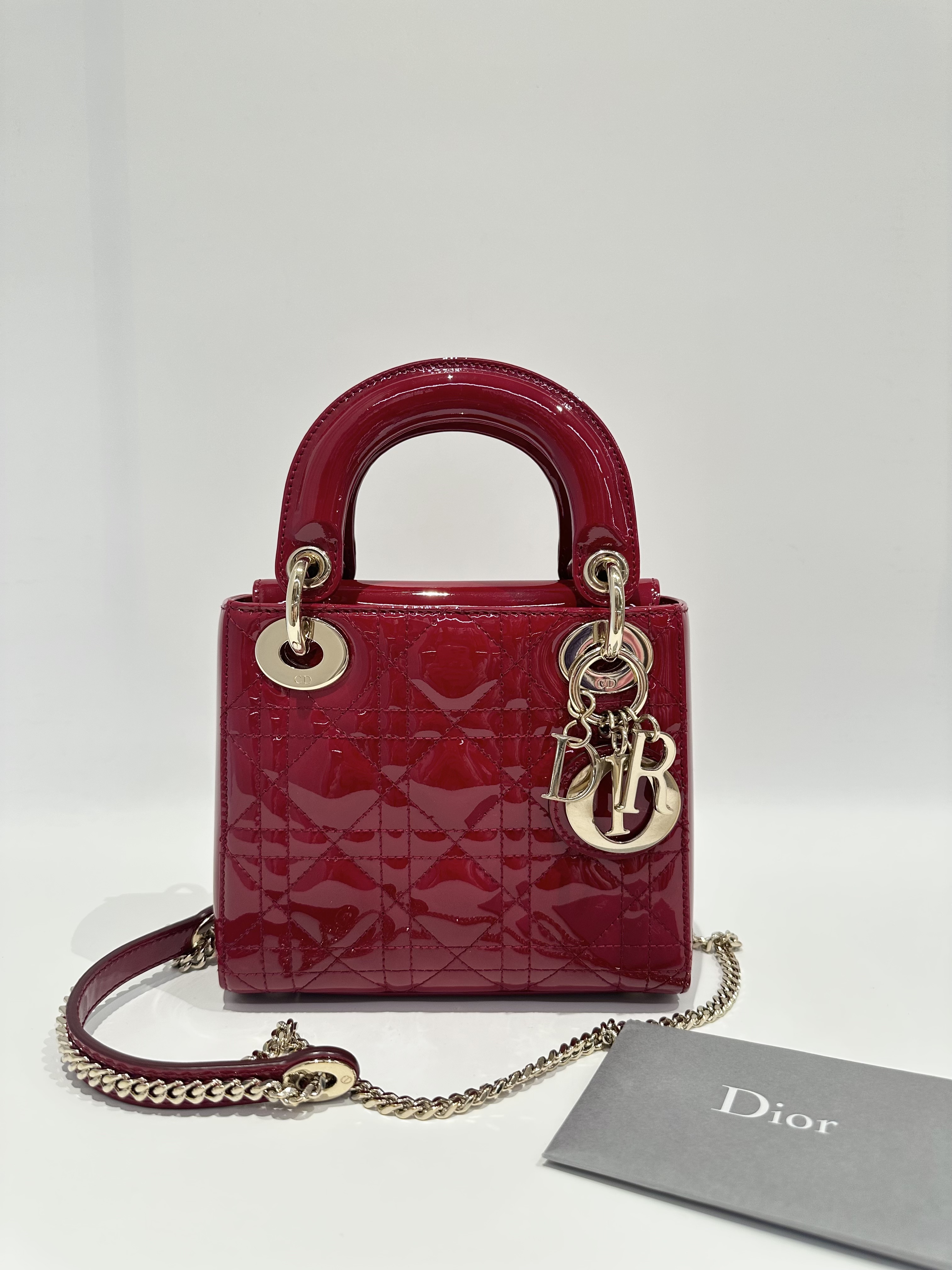 Dior Red Lady Dior Mini Patent Leather Crossbody Bag