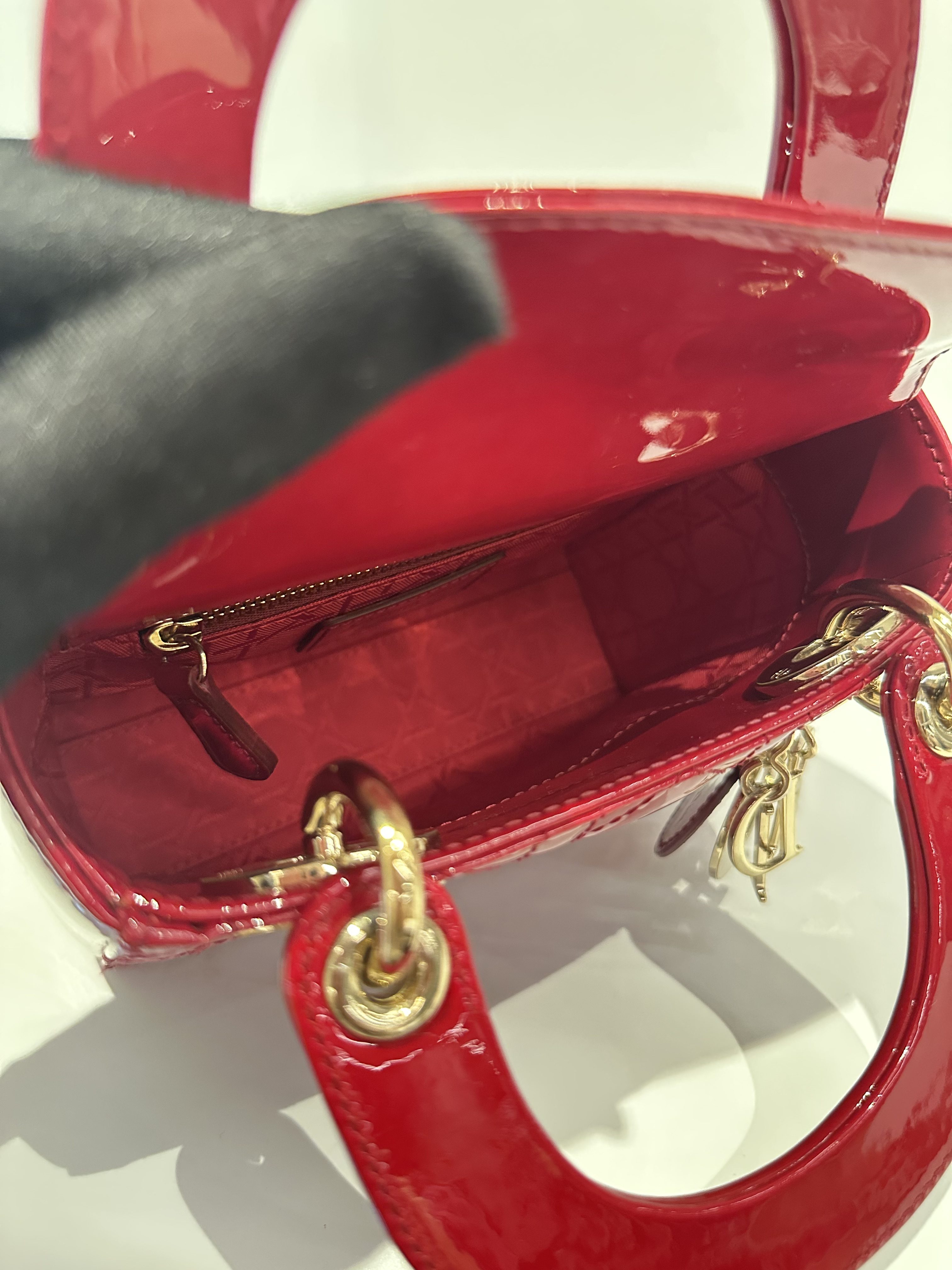 Dior Red Lady Dior Mini Patent Leather Crossbody Bag - Image 11