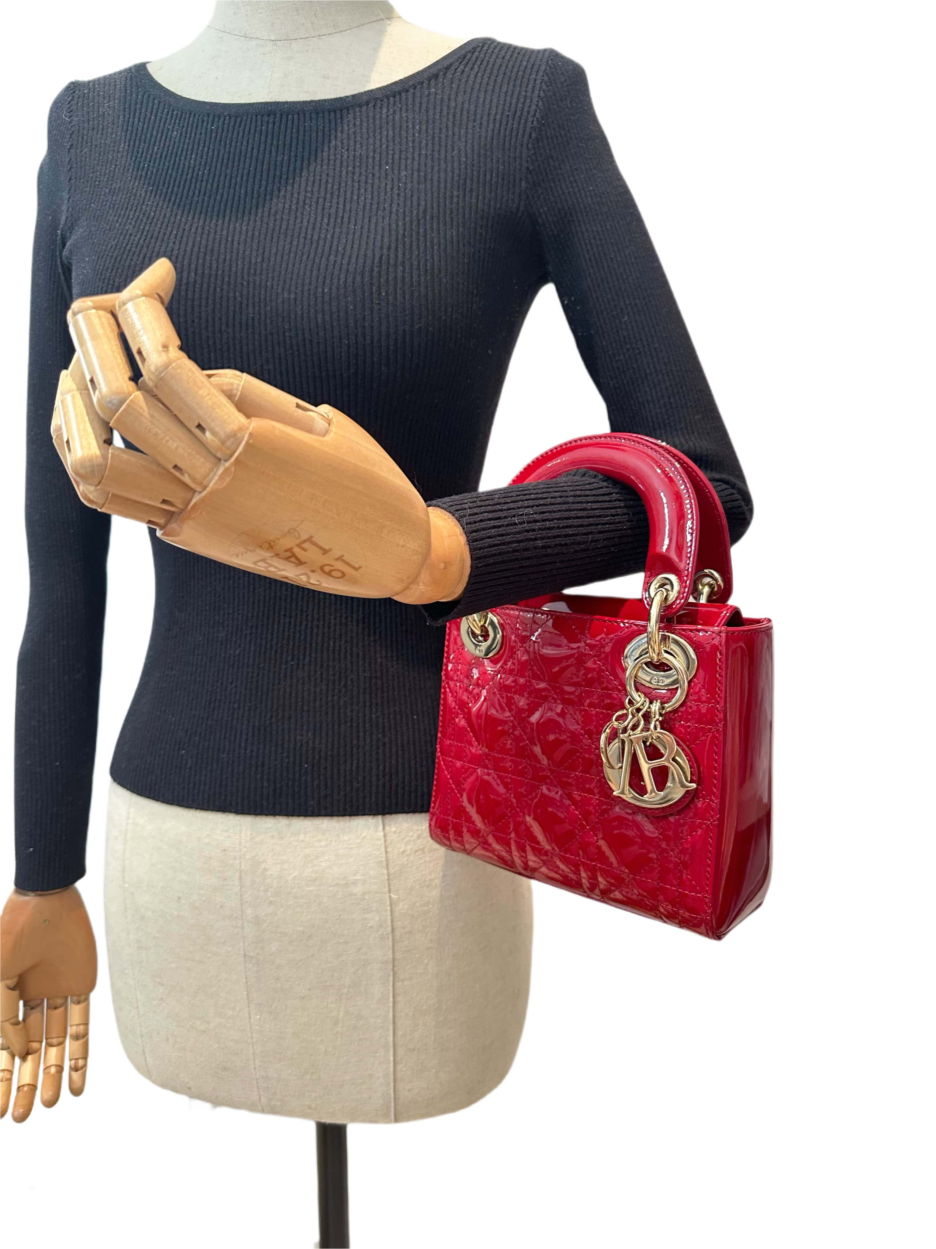 Dior Cherry Red Lady Dior Mini Patent Leather Crossbody Bag - Image 15