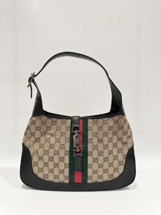GUCCI Vintage Jackie GG Canvas Leather Shoulder Bag Beige Brown