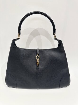 Gucci Black Jackie Bamboo Top Handle Large Leather Handbag