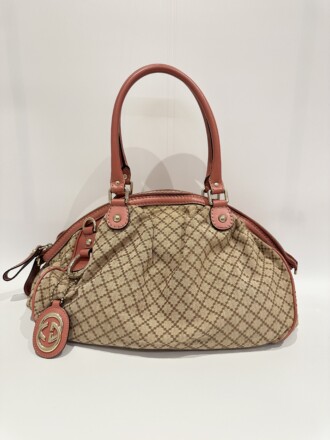 Gucci Diamante Sukey Canvas Shoulder Bag Pink Beige