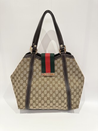 Gucci GG Canvas Ladies Web Beige Brown Tote Bag