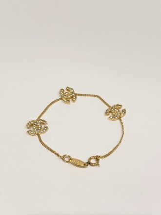 Chanel CC Logo Crystal Charms Bracelet