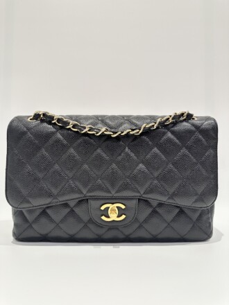 Chanel Black Timeless Classic Jumbo Double Flap Caviar Leather Handbag