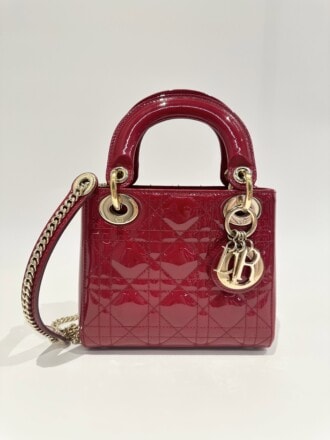 Dior Cherry Red Lady Dior Mini Patent Leather Crossbody Bag