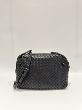 Bottega Veneta black loop intrecciato crossbody leather bag