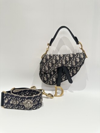 Dior Blue Saddle Cloth Handbag Small Size With Blue Strap
