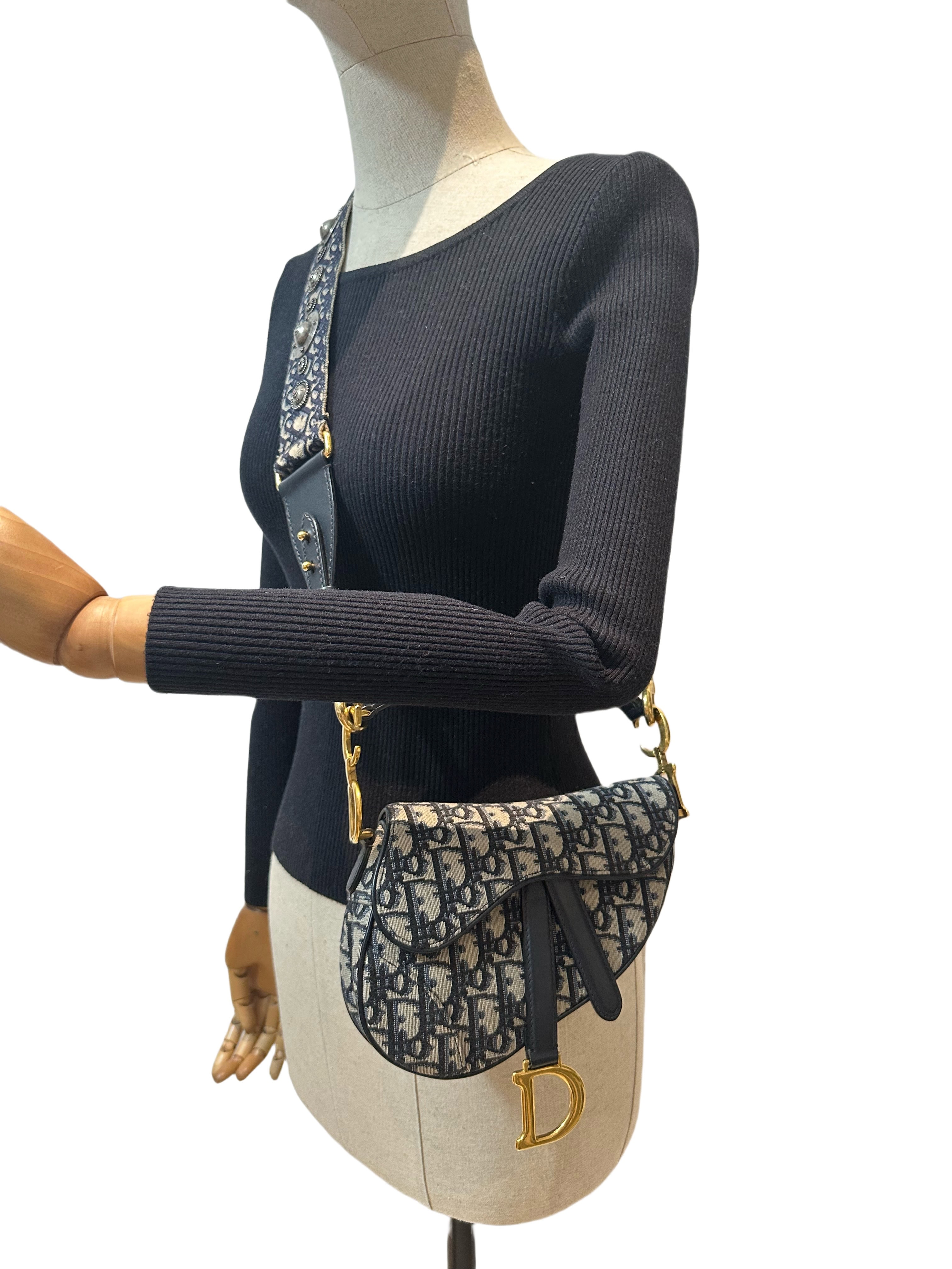 Dior Blue Saddle Cloth Handbag Small Size With Blue Strap - Image 16