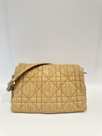 Christian Dior Beige Quilted Cannage Leather Shoulder Bag