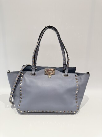 Valentino Blue Rockstud Leather Tote Bag With Strap