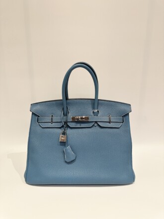 Hermes 75 Bleu Jean Birkin 35 Togo Leather Handbag Silver Hardware