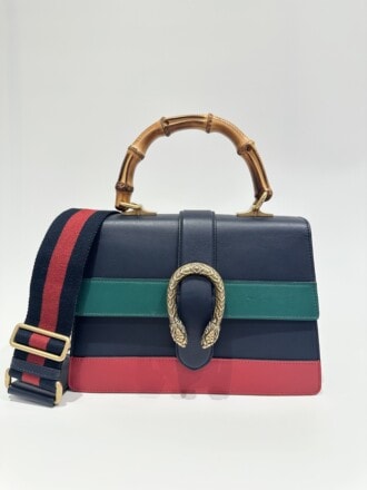 Gucci Blue Dionysus Bamboo Top Handle Leather Handbag