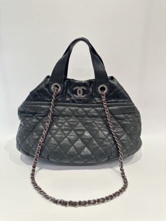 Chanel Dark Green Black Vintage Leather Shoulder Bag