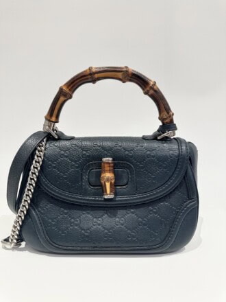 Gucci Green Convertible Bamboo Top Handle Leather Handbag