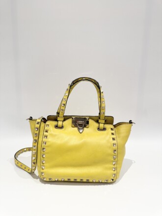 Valentino Lemon Yellow Micro Rockstud Leather Tote Bag