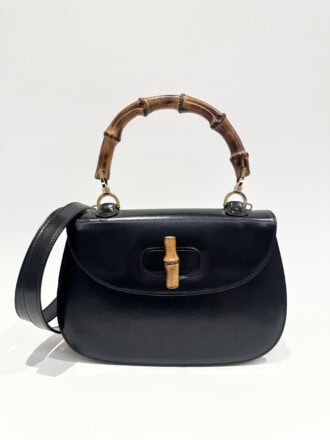 Gucci Black Convertible Bamboo Top Handle leather Handbag Miudium Size