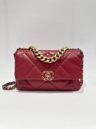 Chanel Berry Red 19 Flap Leather Handbag