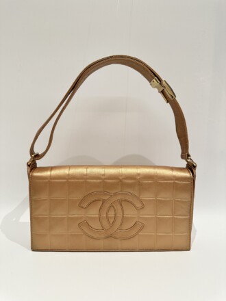 Chanel Gold Chocolate Bar Leather Shoulder Bag