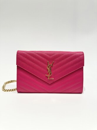 Saint Laurent Pink Cassandre Leather Wallet On Chain