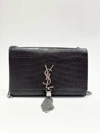 Saint Laurent Dark Grey Pompom Kate Leather Handbag