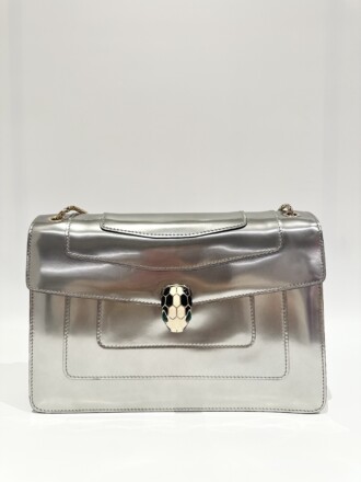 Bvlgari Silver Serpenti Metallic Calfskin Shoulder Bag