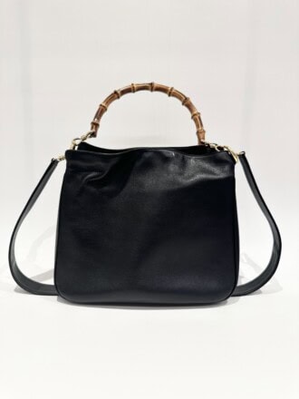 Gucci Black Bamboo Top Handle Leather Handbag